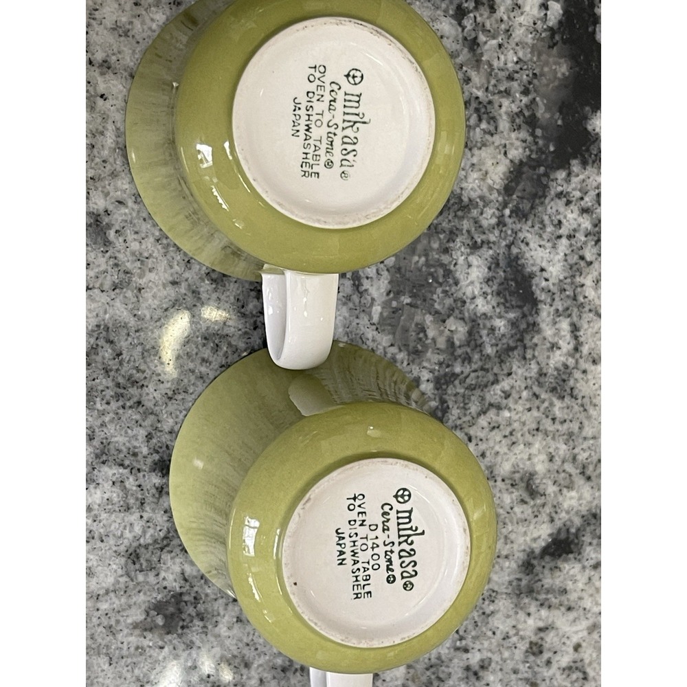 Mikasa Cera Stone Stoneware Green Mugs D1400 Japan Set Of 2 - Picture 3 of 5